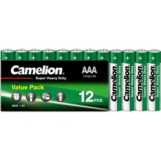 Camelion AAA batterijen 12 stuks 1,5 V zink carbon voor afstandsbediening en speelgoed