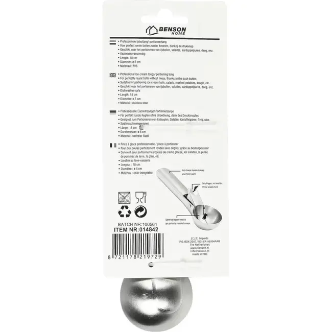 Benson IJsschep - RVS - Drukknop - 18 cm - Ø 5 cm