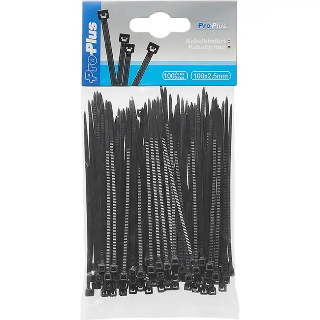 ProPlus Kabelbinders - 100 stuks - 100 x 2,5 mm - Zwart - Hoge treksterkte - Weerbestendig