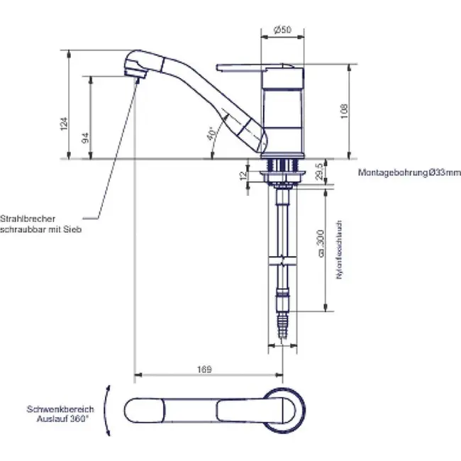 Eengreepsmengkraan Parma 12V Ø33 mm chroom