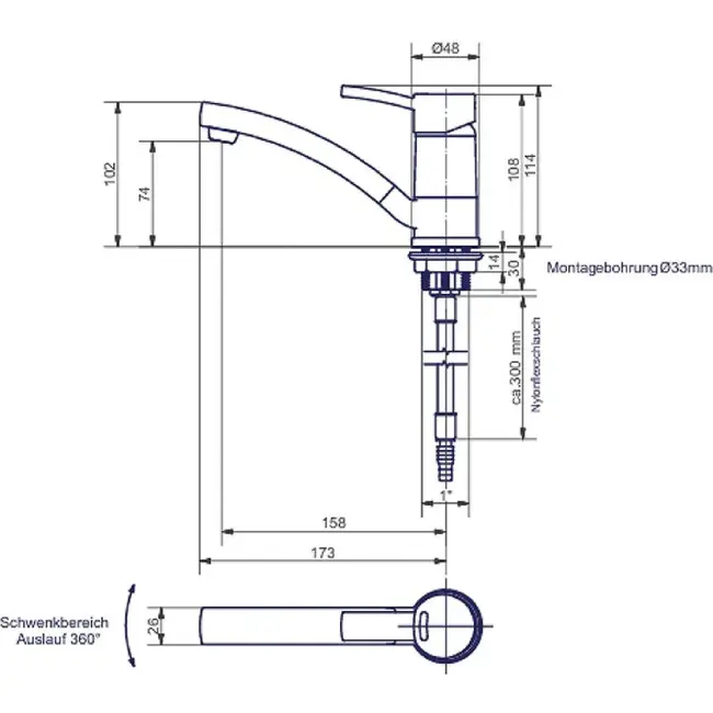 Eengreepsmengkraan Capri Kompakt 12V Ø33 mm chroom