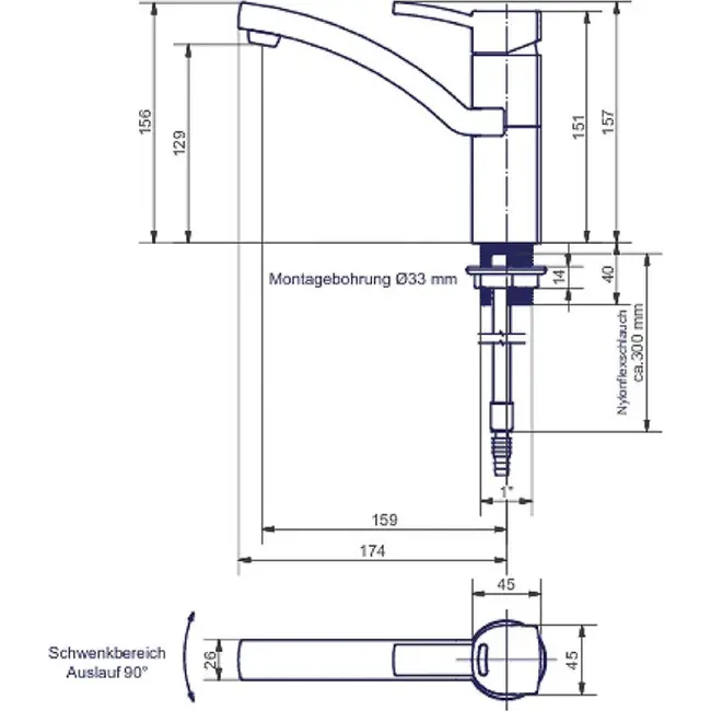 Eengreepsmengkraan Capri 12V Ø33 mm chroom