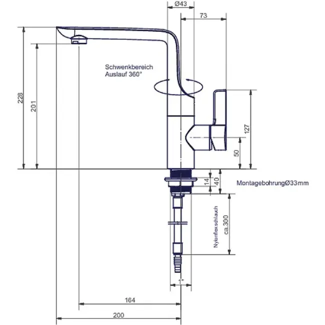 Eengreepsmengkraan Modena 12V Ø33 mm chroom
