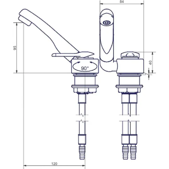 Eengreepsmengkraan Florenz 12V Ø33 mm chroom 90°draaibaar