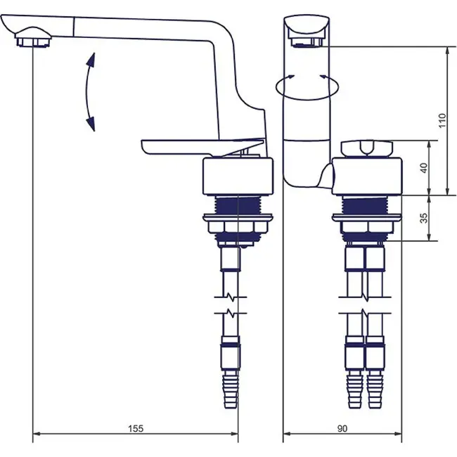Eengreepsmengkraan Florenz Arona Kompakt 12V Ø33 mm chroom