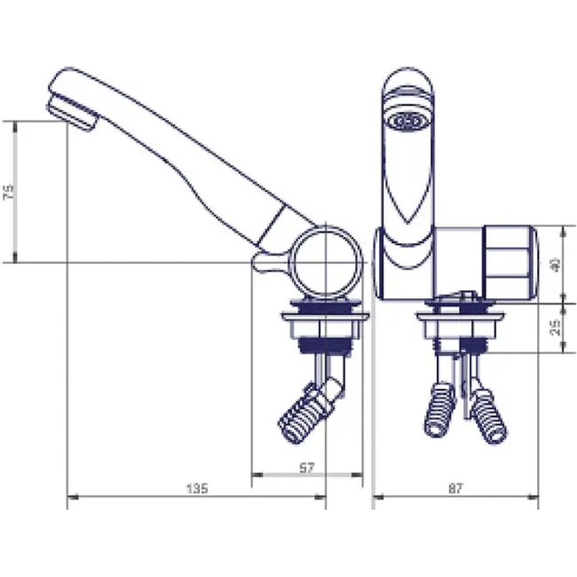 Mengkraan London 12V Ø22 mm met sproei-uitloop - chroom/zwart
