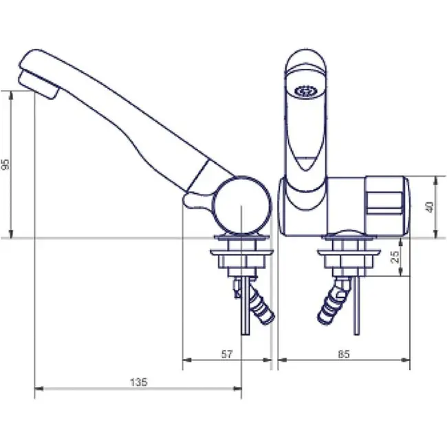 Koudwaterkraan London 12V Ø22 mm chroom- zwart