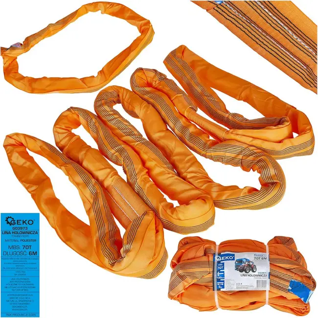 GEKO Sleepkabel 6 m van polyester met MBS 70 T en 100 mm breedte voor zware landbouwmachines