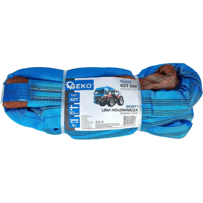 GEKO Sleepkabel 6 m van polyester met MBS 42 T en 80 mm breedte voor zware landbouwmachines