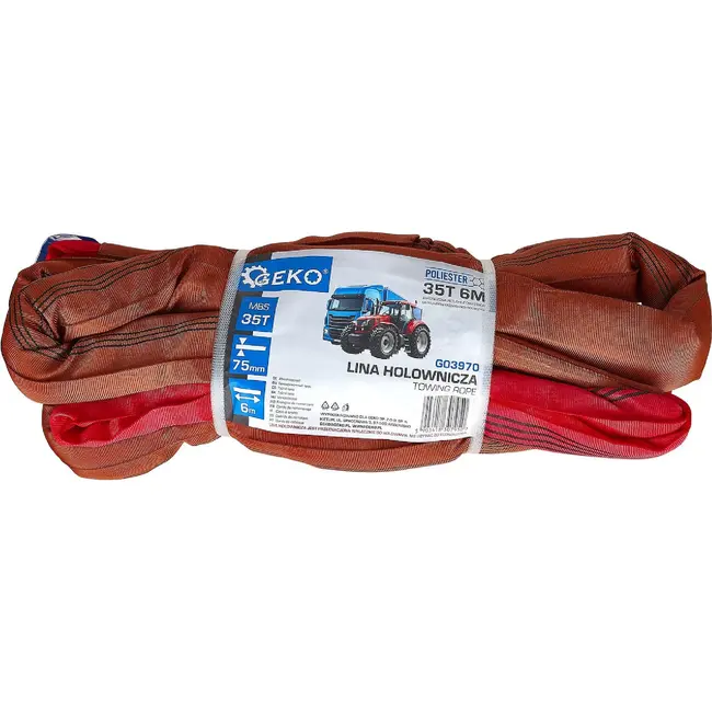 GEKO Sleepkabel 6 m van polyester met MBS 35 T en 75 mm breedte voor zware landbouwmachines