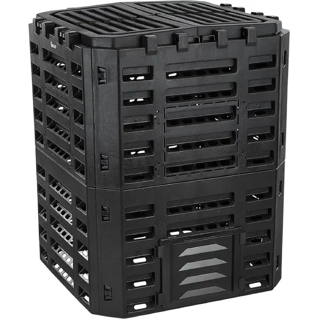 GEKO Compostbak 320 l zwart met ventilatiewanden, dubbele bovenklep en twee handige onderkleppen