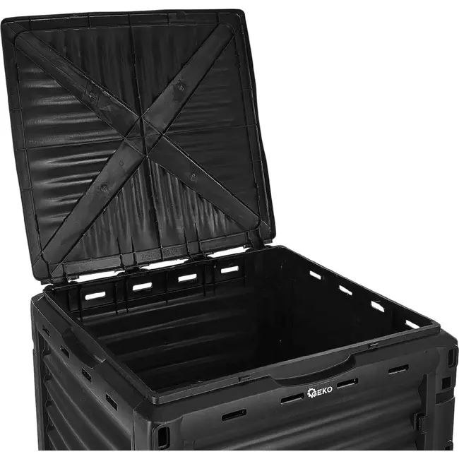 GEKO Compostbak 300 l zwart met UV-bestendig kunststof, ventilatie en praktische onderklep