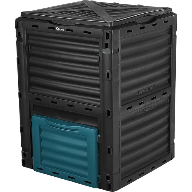 GEKO Compostbak 300 l zwart met UV-bestendig kunststof, ventilatie en praktische onderklep