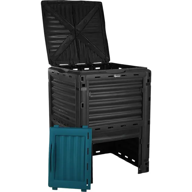GEKO Compostbak 300 l zwart met UV-bestendig kunststof, ventilatie en praktische onderklep