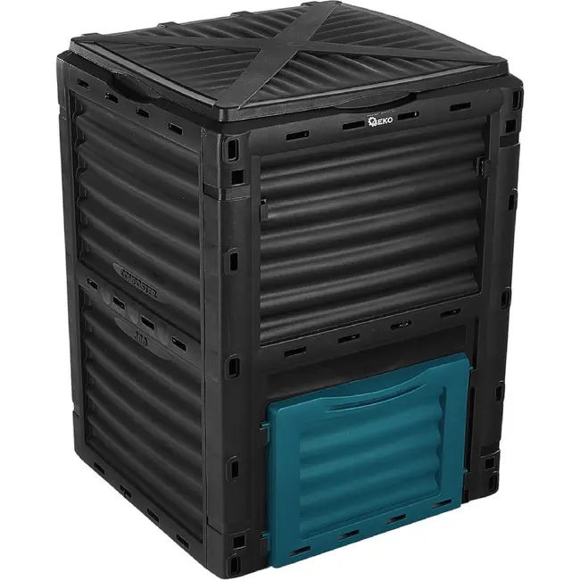 GEKO Compostbak 300 l zwart met UV-bestendig kunststof, ventilatie en praktische onderklep