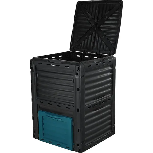 GEKO Compostbak 300 l zwart met UV-bestendig kunststof, ventilatie en praktische onderklep