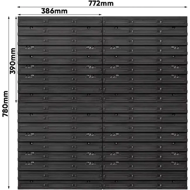 GEKO Modulaire gereedschapswand 780 x 780 mm met 12 panelen en 82 uitneembare opbergbakken