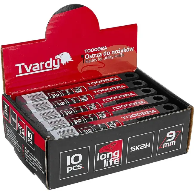 Tvardy Afbreekmesjes 9 mm SK2H 80 x 9 x 0,4 mm - 10 stuks voor precies snijwerk bij montagewerk