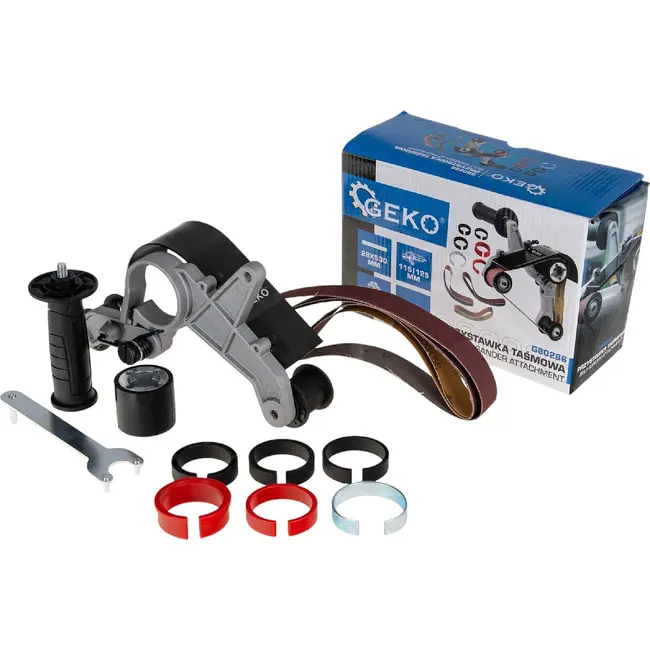 GEKO Bandvijl-opzetstuk voor haakse slijper 115/125 mm met M14 en schuurband 28 x 530 mm voor buizen