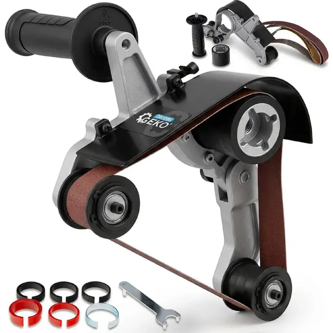 GEKO Bandvijl-opzetstuk voor haakse slijper 115/125 mm met M14 en schuurband 28 x 530 mm voor buizen