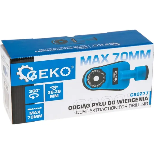 GEKO Stofafzuiging voor boren tot 70 mm met 26-39 mm aansluiting en borstelafdichting rondom