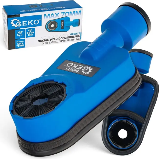 GEKO Stofafzuiging voor boren tot 70 mm met 26-39 mm aansluiting en borstelafdichting rondom