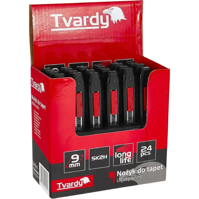Tvardy Afbreekmes 9 mm met SK2H-mes 80 x 9 x 0,4 mm - displaydoos met 24 stuks voor snijwerk