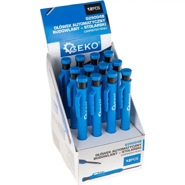 GEKO Automatisch timmermanspotlood 2,8 mm HB met slijper en clip - displaydoos met 12 stuks