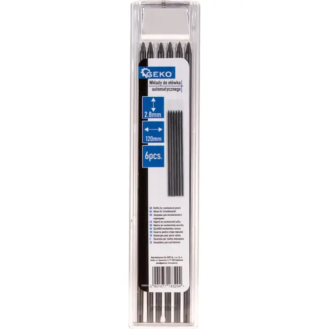 GEKO Refills voor een timmermanspotlood 2,8 mm x 120 mm - displaydoos met 12 sets van 6 stuks