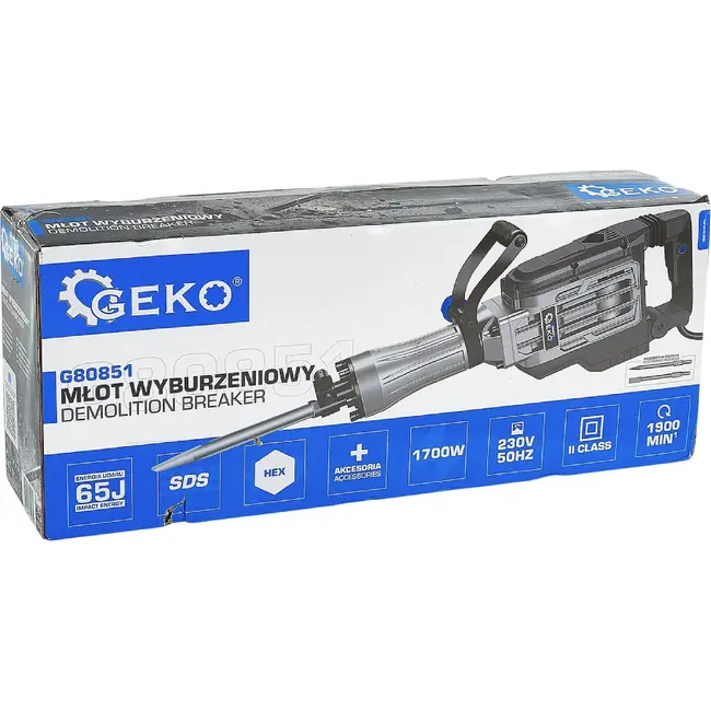 GEKO Sloophamer 65 J 1700 W met HEX 30 mm, 1900 slagen/min en antivibratiegreep voor sloopwerk