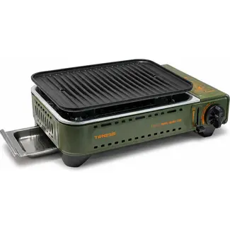TIROSS Draagbaar gasfornuis met grillplaat 1,78 kW, piezo-ontsteking en vetopvang voor camping TS-268