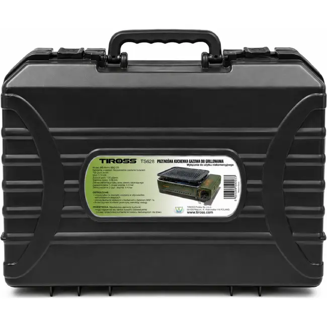 TIROSS Draagbaar gasfornuis met grillplaat 1,78 kW, piezo-ontsteking en vetopvang voor camping TS-268