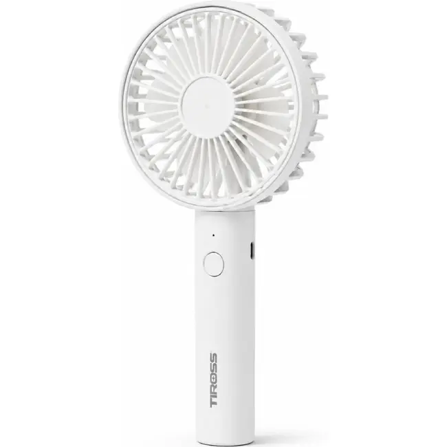 TIROSS Draagbare ventilator wit met 3 snelheden, USB-C, 1800 mAh accu en 5 tot 9,5 uur gebruik