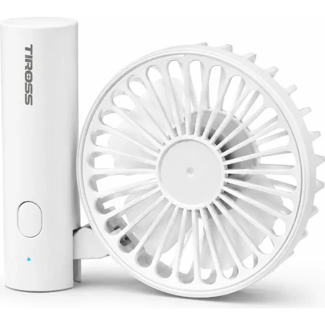 TIROSS Draagbare ventilator wit met 3 snelheden, USB-C, 1800 mAh accu en 5 tot 9,5 uur gebruik