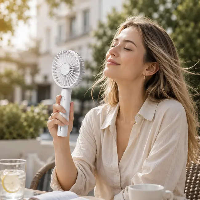 TIROSS Draagbare ventilator wit met 3 snelheden, USB-C, 1800 mAh accu en 5 tot 9,5 uur gebruik