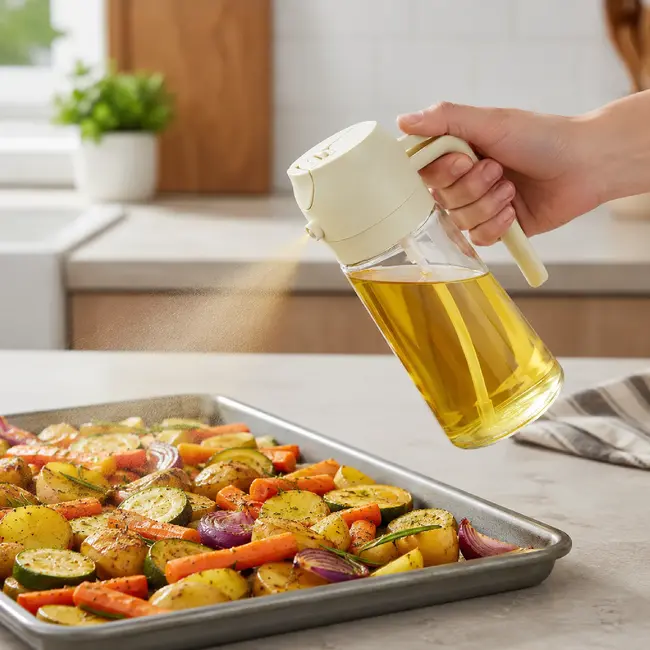 Benson 2-in-1 Olijfolie Sprayer & Dispenser – Crème - Olie Sprayer - Oliefles met Schenktuit - 470 ML