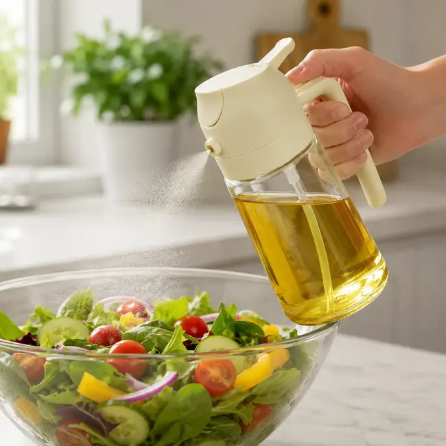 Benson 2-in-1 Olijfolie Sprayer & Dispenser – Crème - Olie Sprayer - Oliefles met Schenktuit - 470 ML