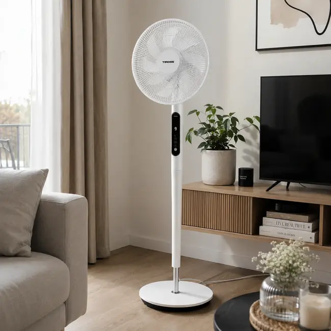 TIROSS Staande ventilator 14 inch met 9 snelheden, 3 windstanden, oscillatie, turbo, timer en afstandsbediening voor thuis