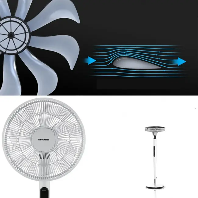 TIROSS Staande ventilator 14 inch met 9 snelheden, 3 windstanden, oscillatie, turbo, timer en afstandsbediening voor thuis