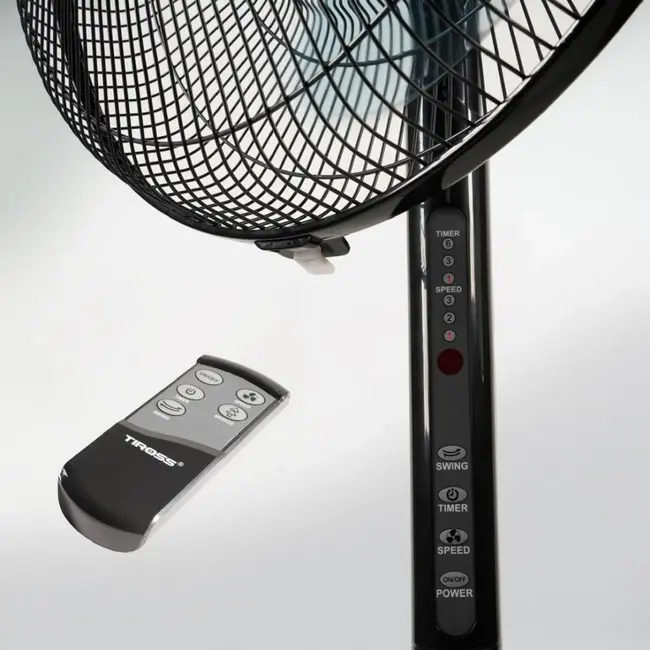 TIROSS Staande ventilator 44 cm met 3 snelheden, timer, verstelbare hoogte en kanteling plus afstandsbediening voor thuisgebruik