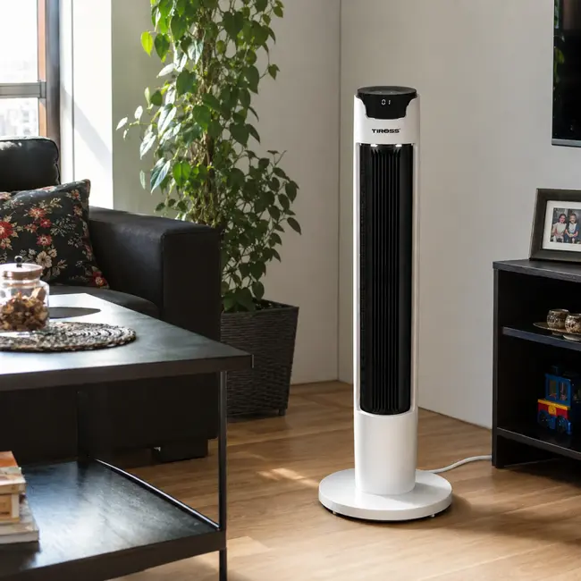 TIROSS Kolomventilator 45 W met 6 snelheden, aanraakbediening en 111 cm hoogte voor verkoeling