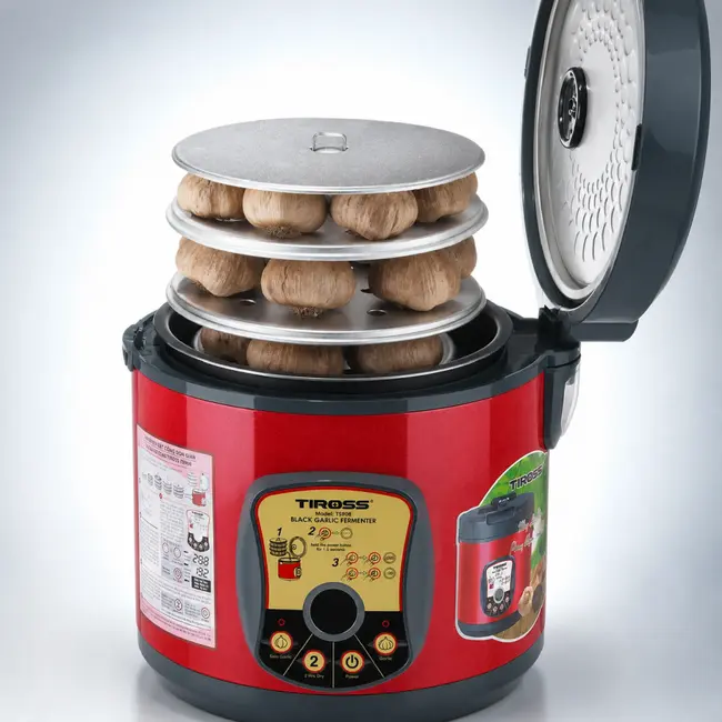 TIROSS Fermentatiepan zwarte knoflook 6 l met programma's van 192 en 288 uur, 90 W en nadroogfunctie
