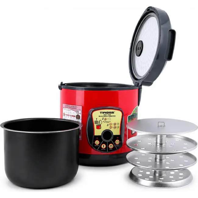 TIROSS Fermentatiepan zwarte knoflook 6 l met programma's van 192 en 288 uur, 90 W en nadroogfunctie