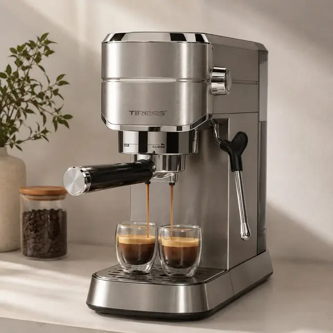 TIROSS Espressomachine 15 bar met Thermoblock, melkopschuimer en uitneembare watertank van 1 l