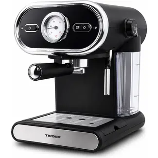 TIROSS Espressomachine 15 bar met 1100 W, melkopschuimer, kopjesverwarmer en 2-kopsfunctie thuis