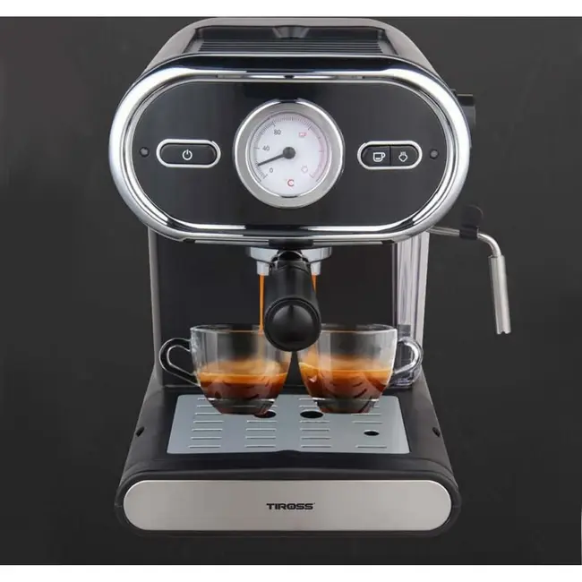 TIROSS Espressomachine 15 bar met 1100 W, melkopschuimer, kopjesverwarmer en 2-kopsfunctie thuis
