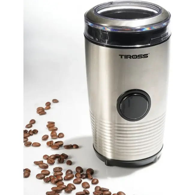 TIROSS Elektrische koffiemolen 150 W met rvs messen, 50 g inhoud en veiligheidsvergrendeling