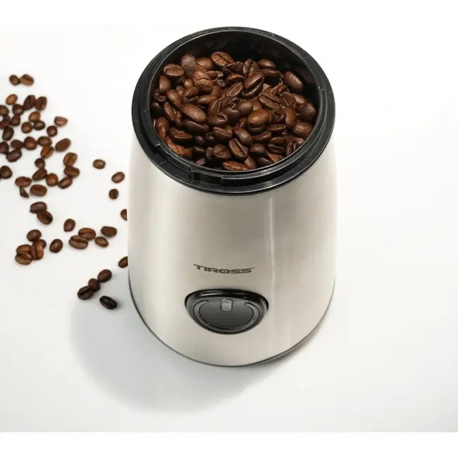TIROSS Elektrische koffiemolen 150 W met 50 g inhoud, pulseerstand, beveiliging en kabelopbergvak