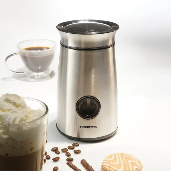 TIROSS Elektrische koffiemolen 150 W met 50 g inhoud, pulseerstand, beveiliging en kabelopbergvak