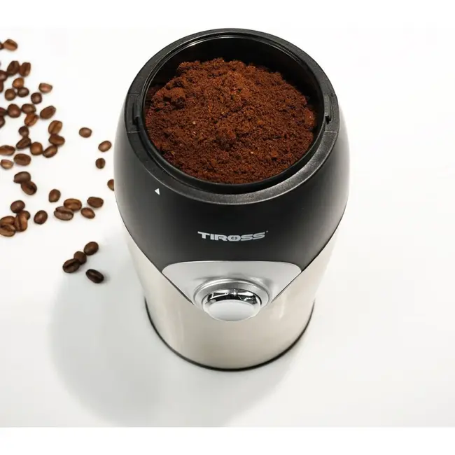 TIROSS Elektrische koffiemolen 150 W met rvs messen, 50 g inhoud, pulseerstand en kabelopbergvak